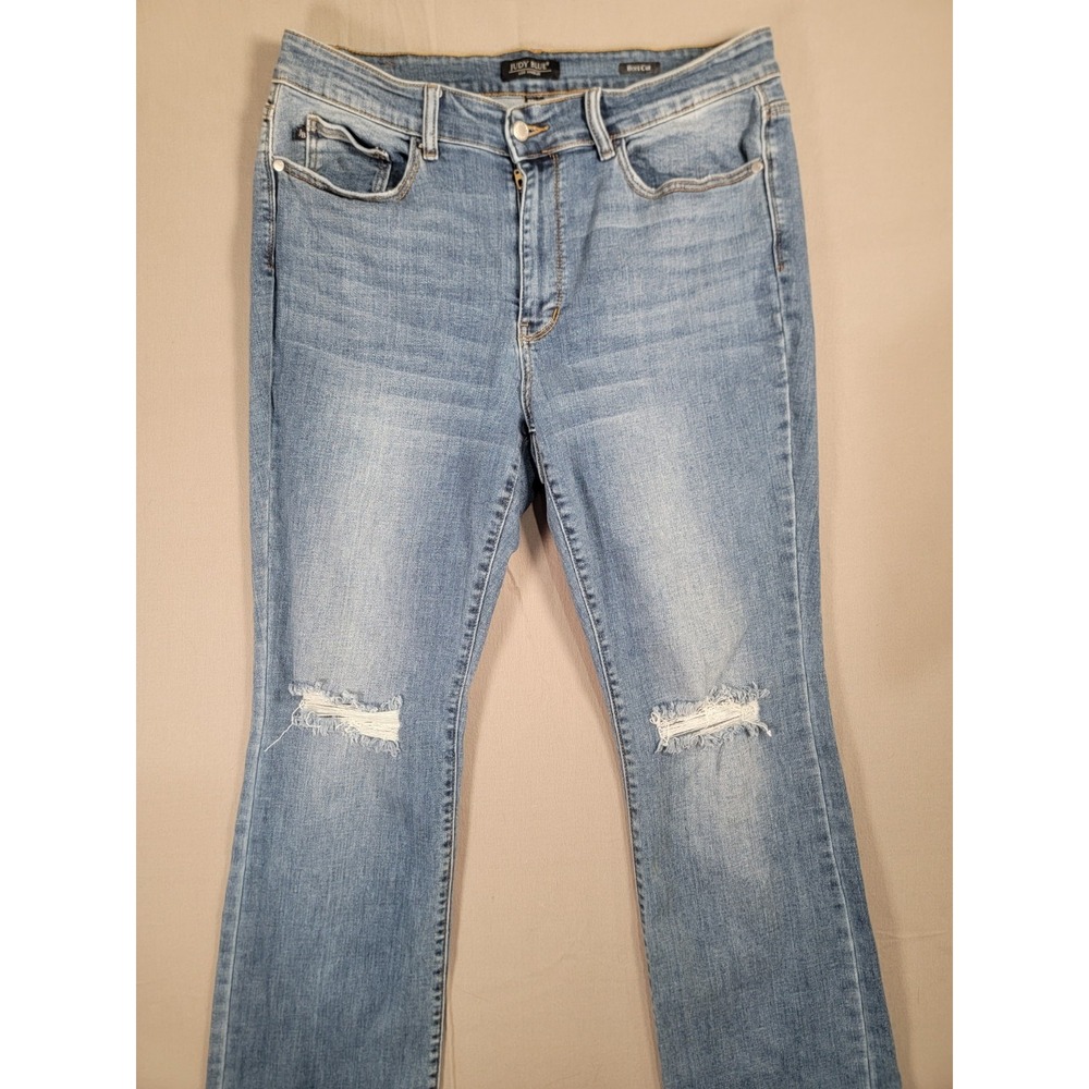 Judy Blue Jeans Women 18W High Rise Bootcut Distressed Stretch Denim Medium Wash - Picture 2 of 11